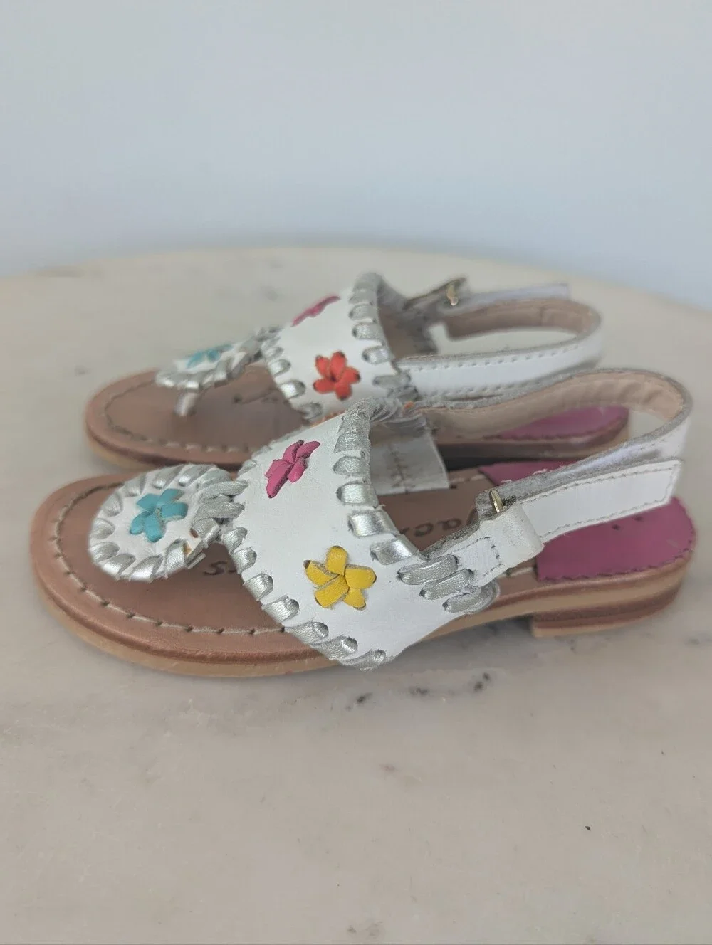 Jack Rogers Little Girls White & Pink Leather Sandals